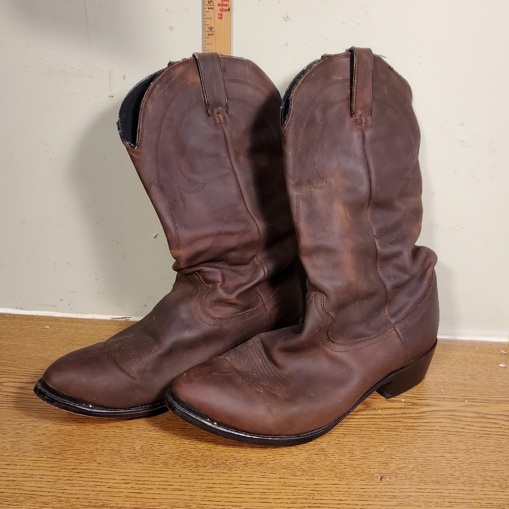 Brown leather Western boots, men's size 12.